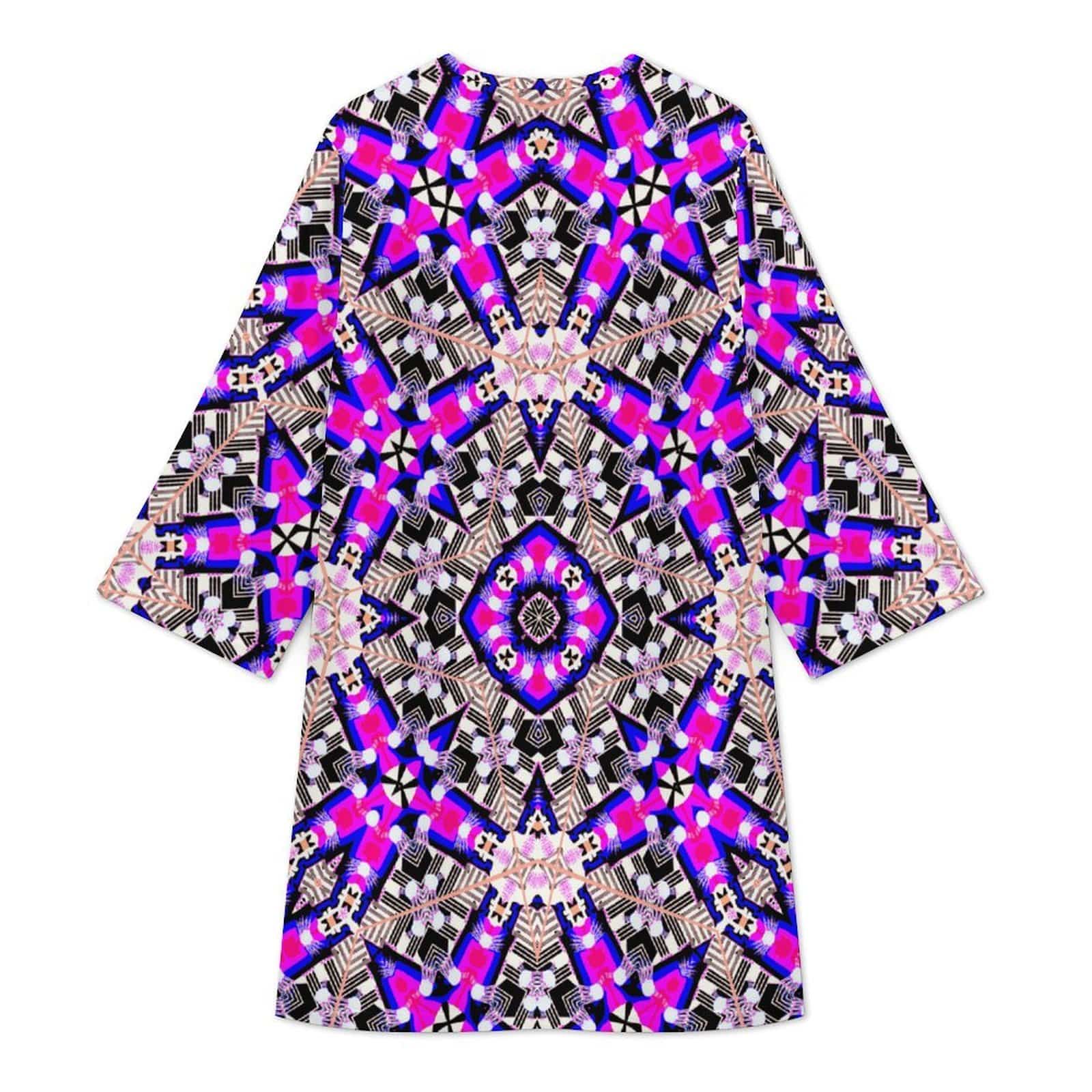 Vibrant Apparel New Zealand Custom Product Purple Magenta V-Neck Shift Dress with 3/4 Sleeves – Vibrant Apparel NZ