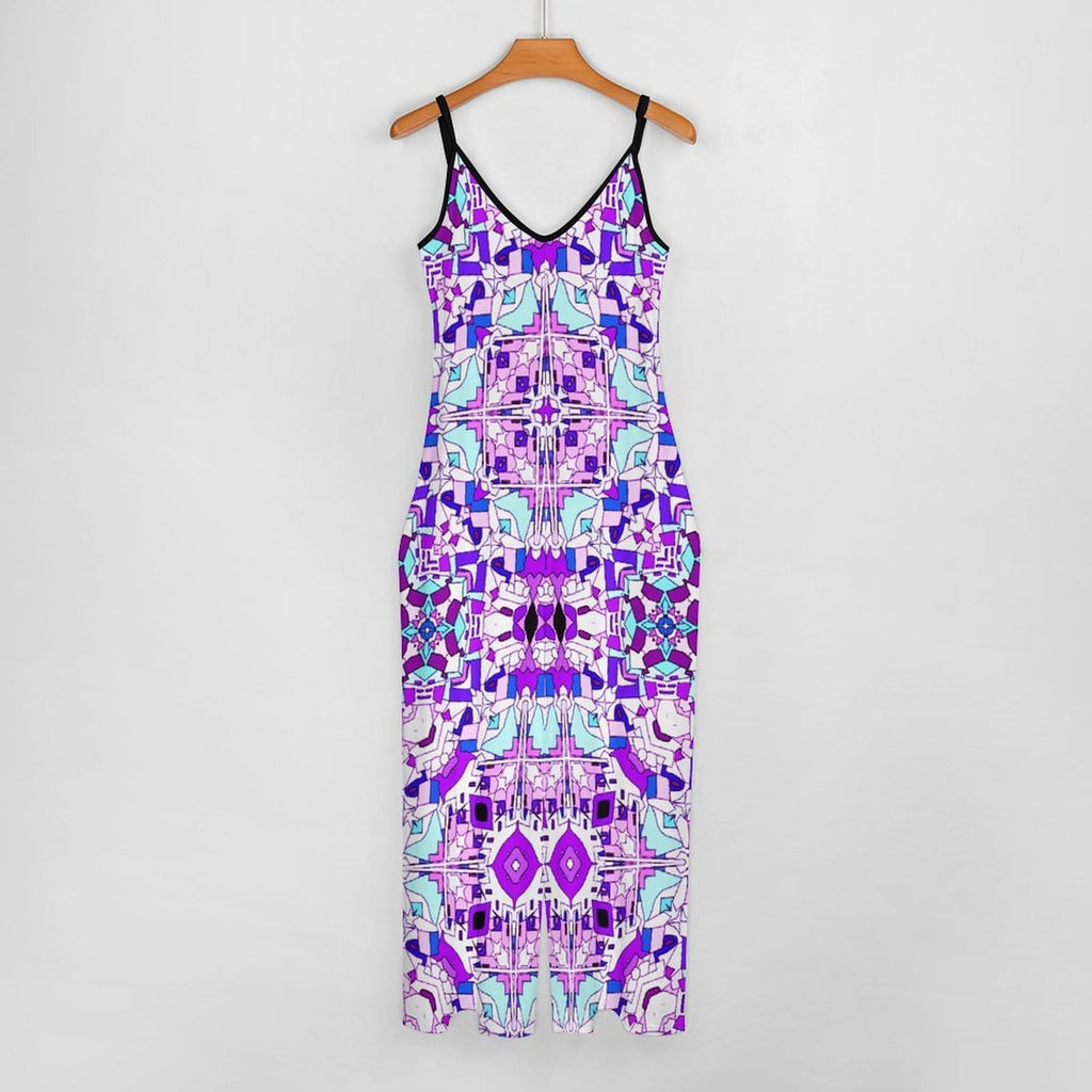 Artsadd Abstract Purple Pink Geometric Wide-Leg Jumpsuit
