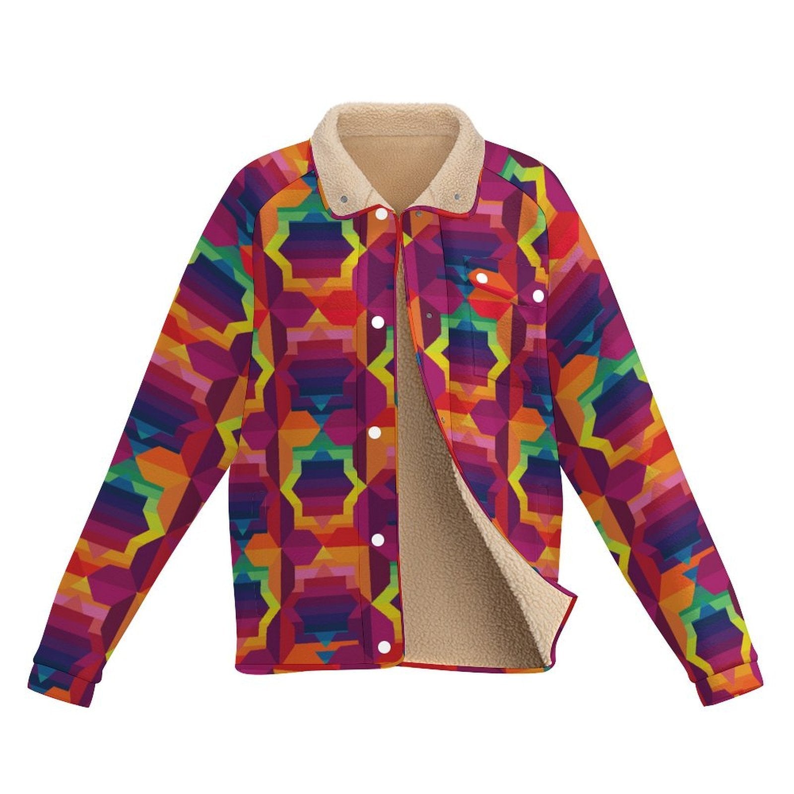 Women's Retro Kaleidoscope Geometric Sherpa Fleece Jacket