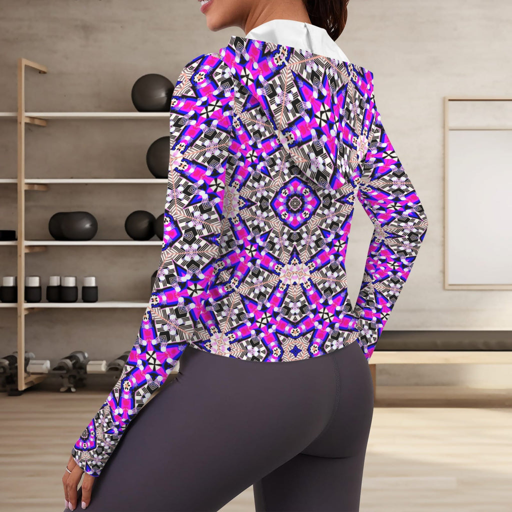Vibrant Apparel New Zealand Custom Product Magenta Mandala Hooded Performance Jacket with Thumbholes