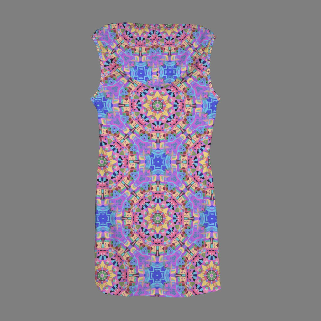 Vibrant Apparel New Zealand Custom Product Astral Mandala Women's Drawstring Sleeveless Hooded Dress