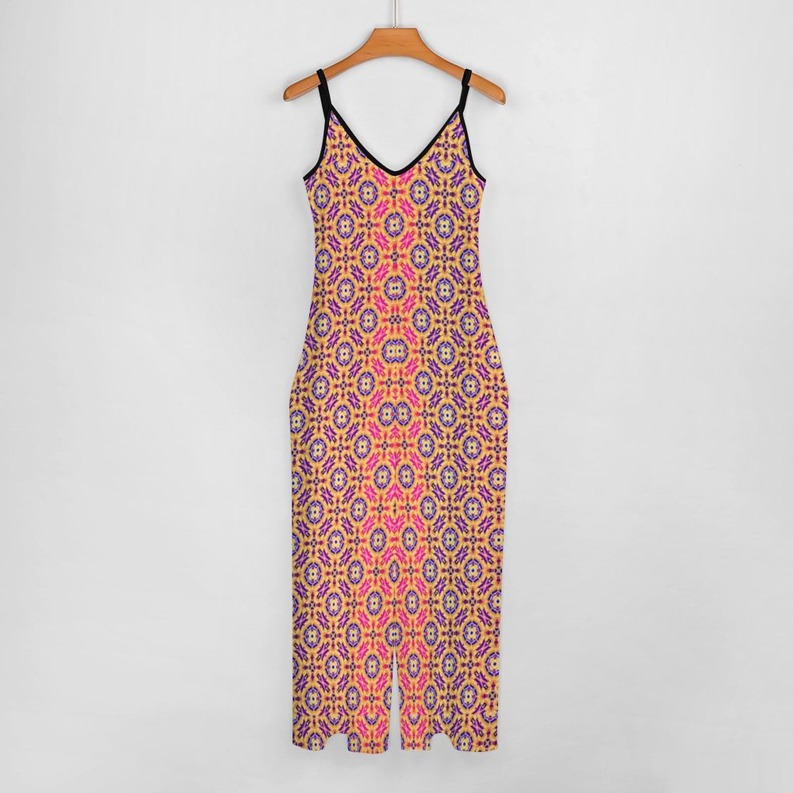 Artsadd Golden Mosaic Geometric Print Spaghetti Strap Jumpsuit