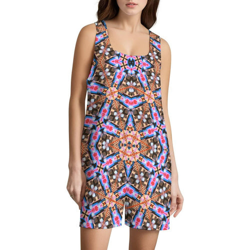 Artsadd white / S Earthly Geometric Ley Lines Print Sleeveless Romper