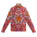 Colorful Kaleidoscope Print Snap Jacket | Trippy Abstract Fleece-Lined Winter Coat, Bold Boho Geometric Festival Streetwear