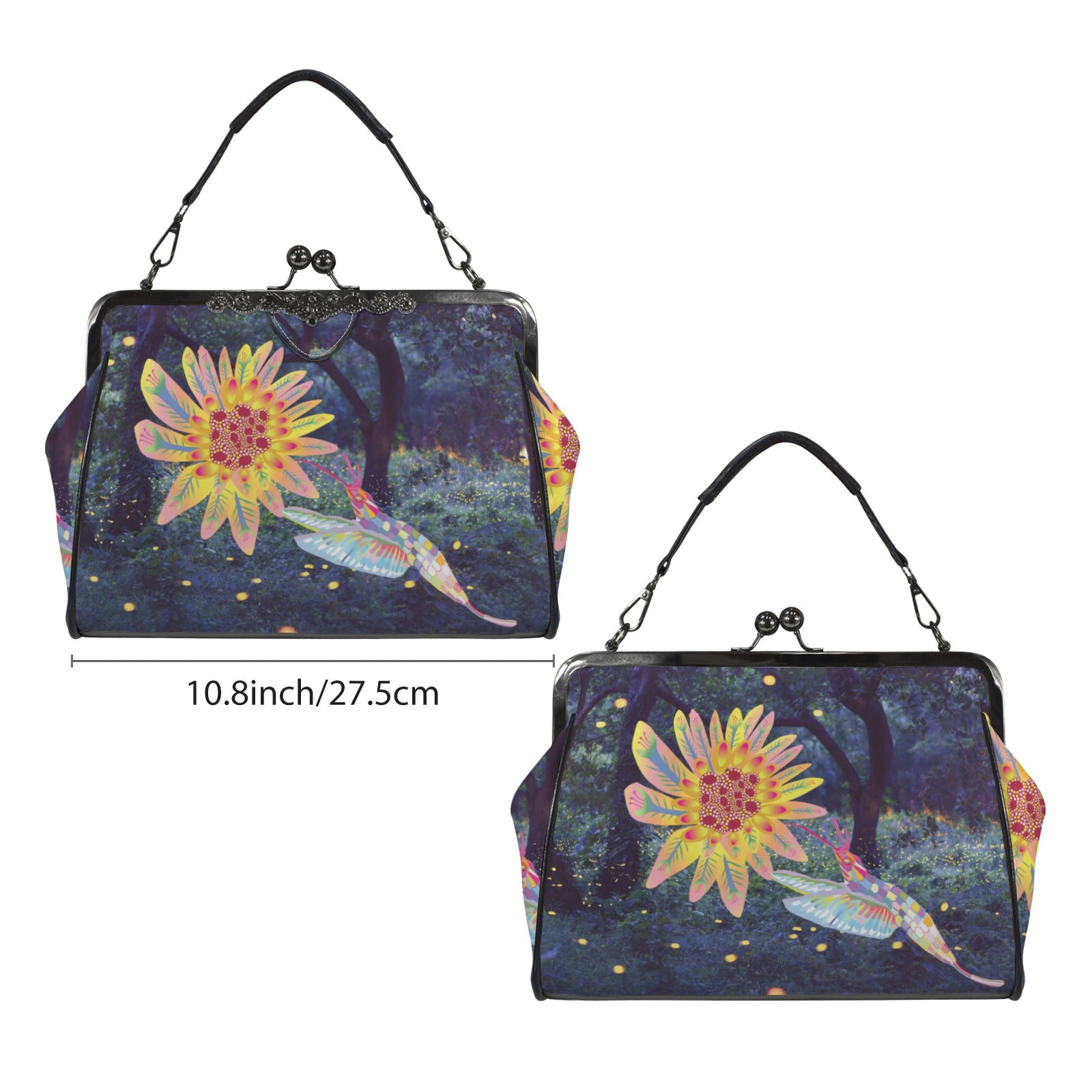 Vintage Kisslock Crossbody Bag | Hummingbird Print Top-Handle Satchel