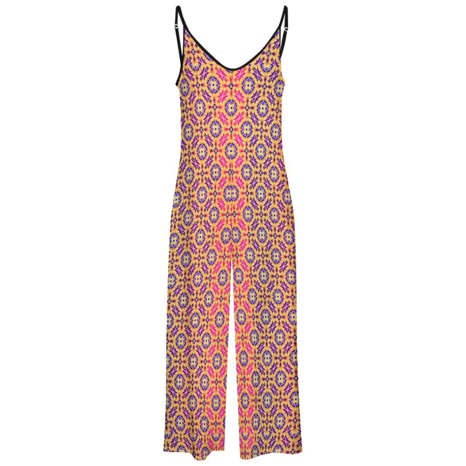 Artsadd Golden Mosaic Geometric Print Spaghetti Strap Jumpsuit