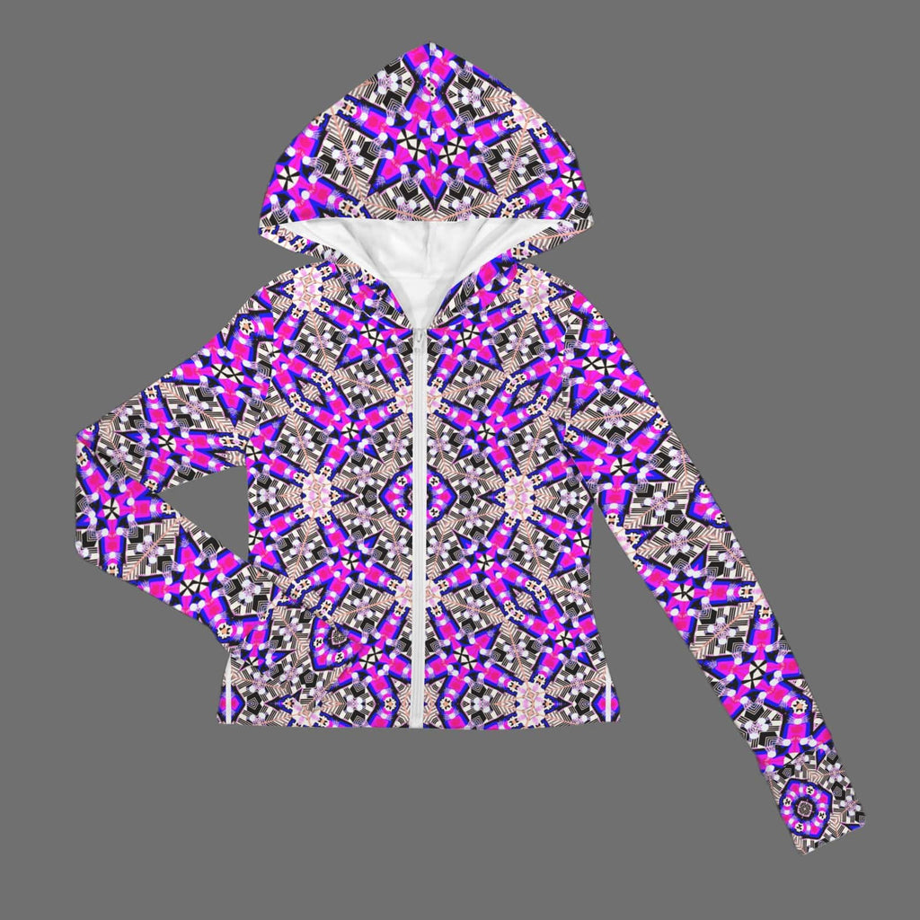 Vibrant Apparel New Zealand Custom Product Magenta Mandala Hooded Performance Jacket with Thumbholes