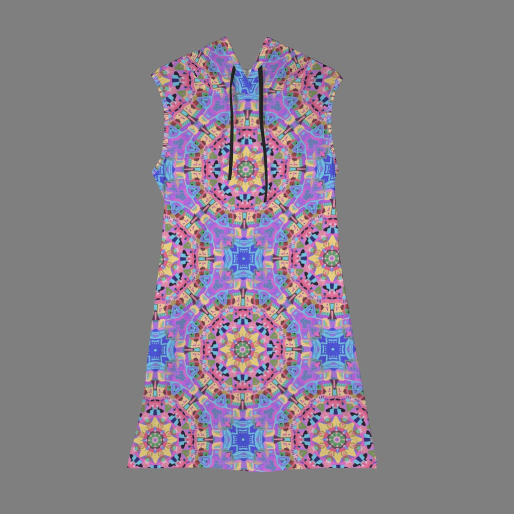 Vibrant Apparel New Zealand Custom Product Astral Mandala Women's Drawstring Sleeveless Hooded Dress