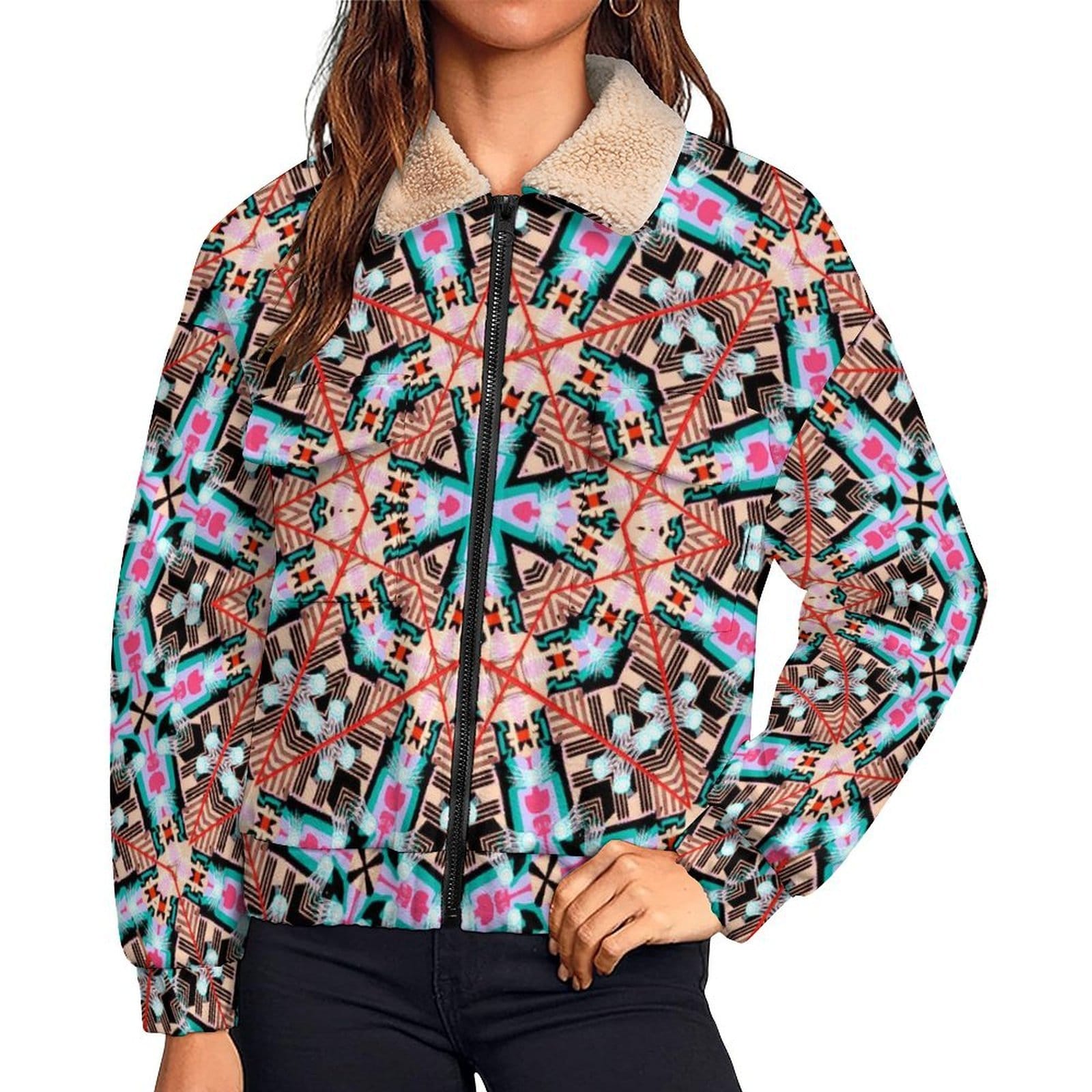 Artsadd white / S Aztec Kaleidoscope Pocket Fleece Jacket | Vibrant Apparel NZ