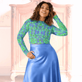 Vibrant Apparel New Zealand CUT-SEW 2XS Recycled Crop Top with Blue Green Florals
