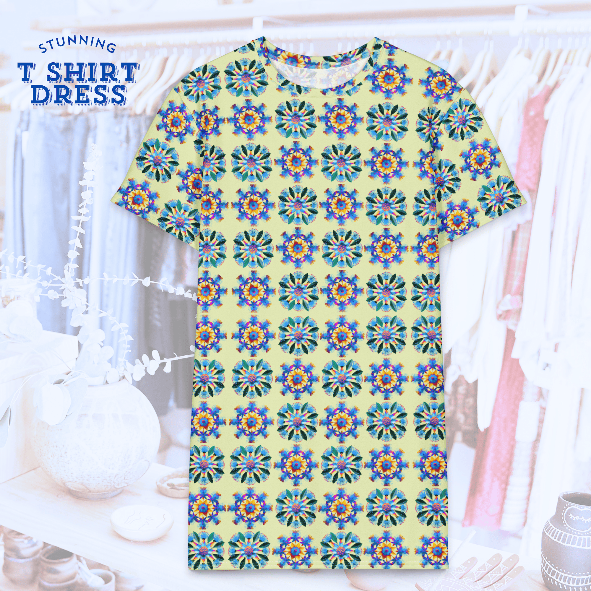 Vibrant Apparel New Zealand DIRECT-TO-FABRIC 2XS Geometric Floral Oversized T-Shirt Dress | Vibrant Apparel New Zealand