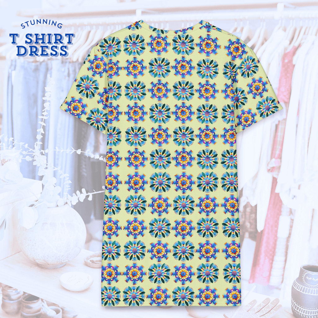 Vibrant Apparel New Zealand DIRECT-TO-FABRIC Geometric Floral Oversized T-Shirt Dress | Vibrant Apparel New Zealand
