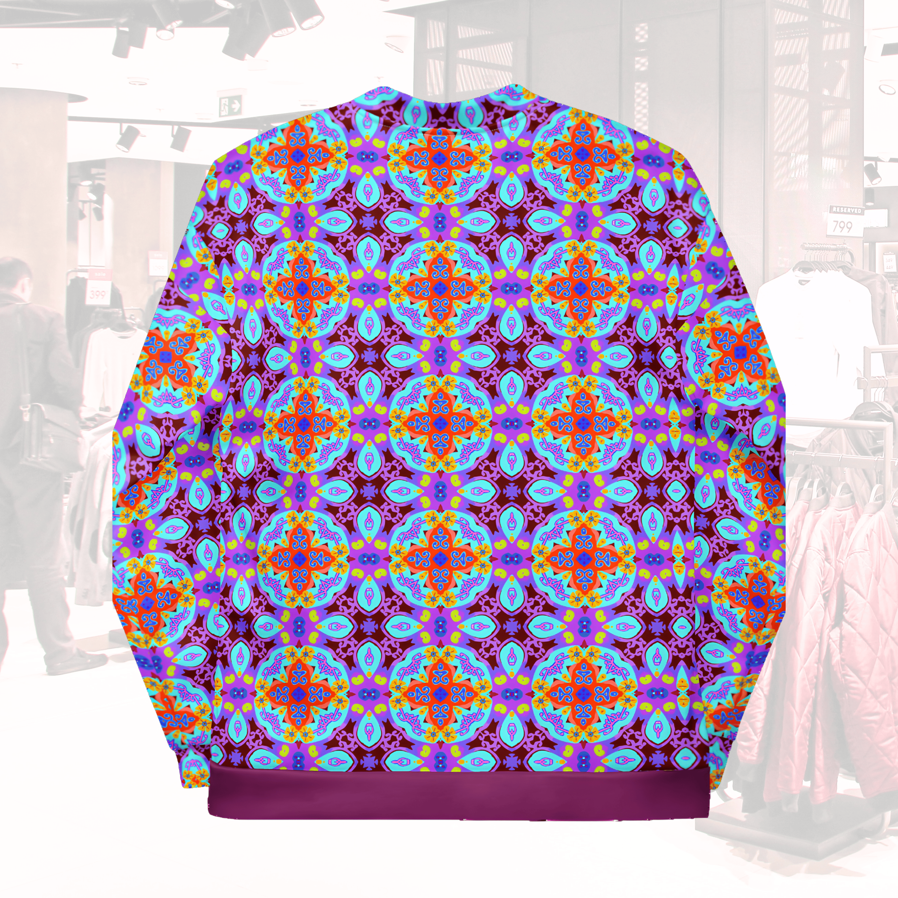 Vibrant Apparel New Zealand Tiled Mandala Unisex Bomber Jacket | Vibrant All-Over Print Fleece