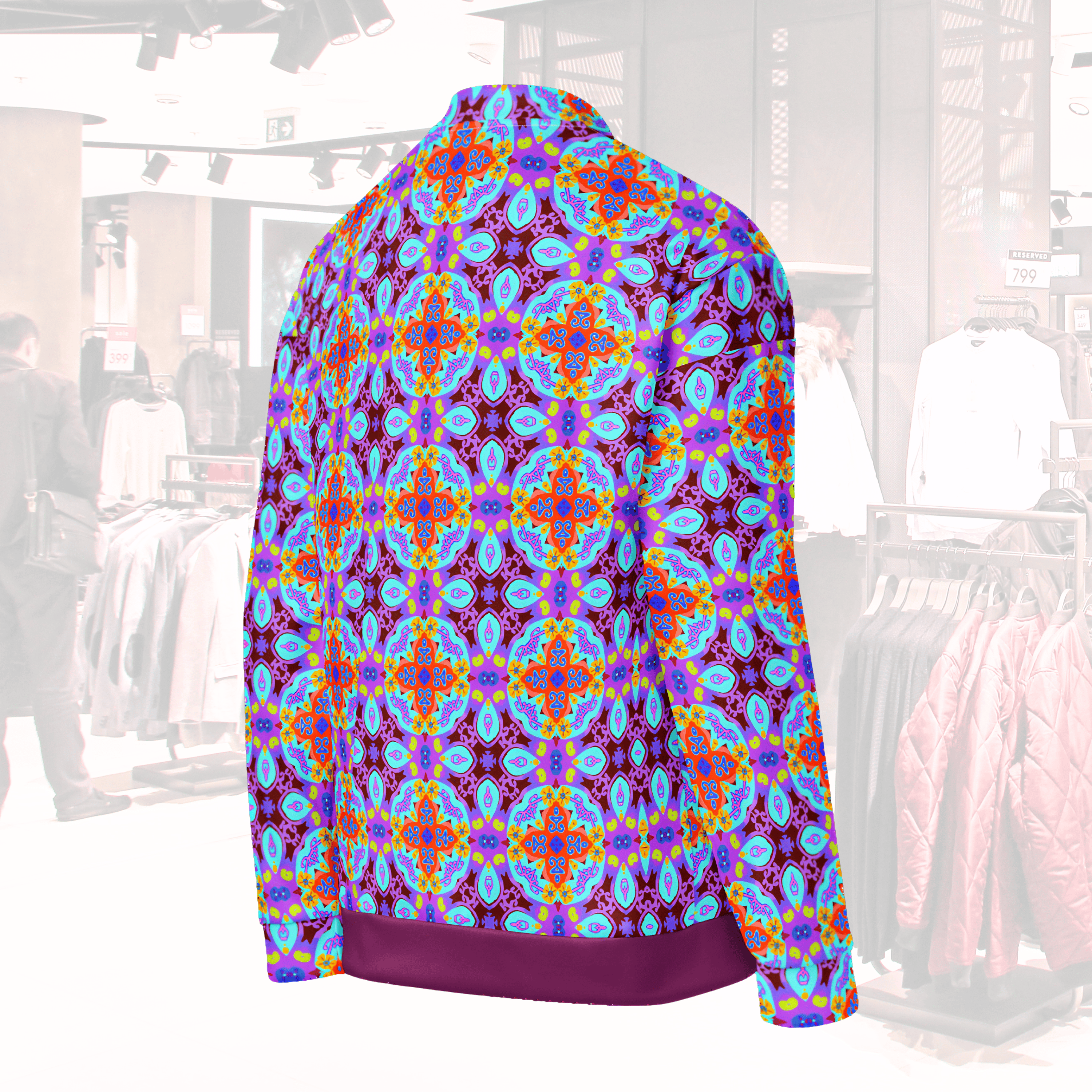 Vibrant Apparel New Zealand Tiled Mandala Unisex Bomber Jacket | Vibrant All-Over Print Fleece
