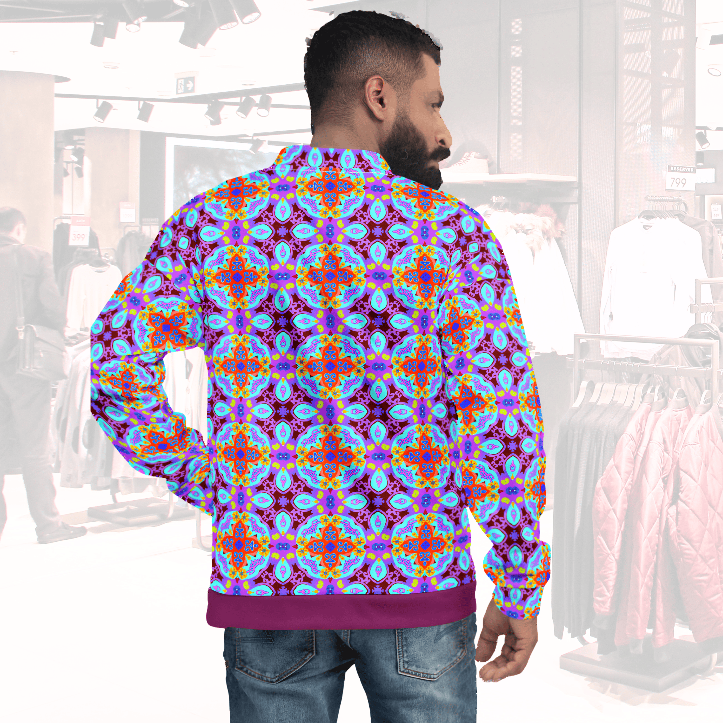 Vibrant Apparel New Zealand Tiled Mandala Unisex Bomber Jacket | Vibrant All-Over Print Fleece