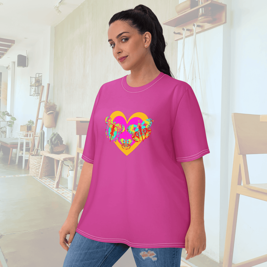 Vibrant Apparel New Zealand T-SHIRT Butterfly Heart Women’s All-Over Print T-Shirt | Pink Graphic Tee