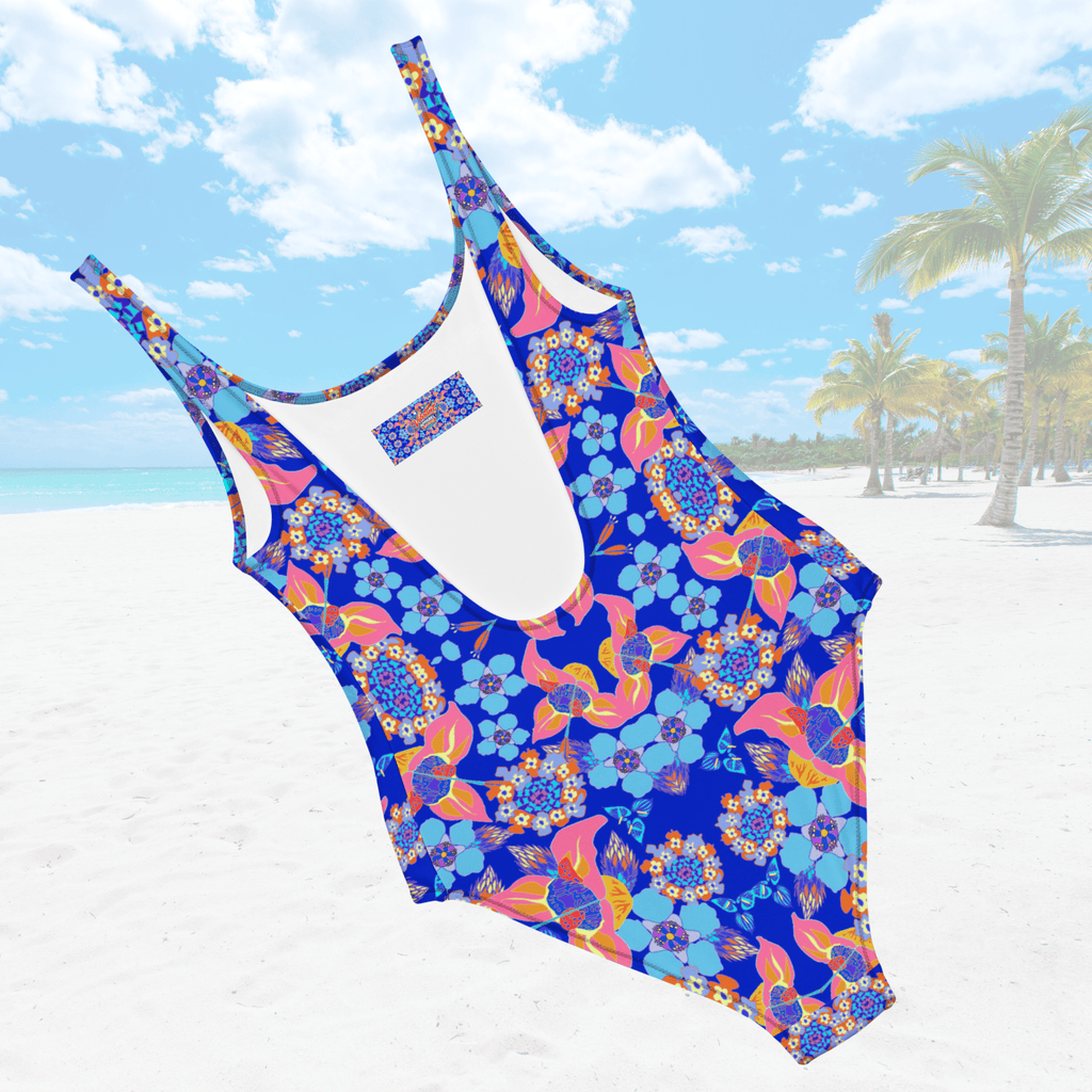Vibrant Apparel New Zealand CUT-SEW Tropical Blue Pink Floral One-Piece Swimsuit