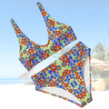 Vibrant Apparel New Zealand CUT-SEW XS Recycled High-Waisted Bikini, Colorful Floral Print Swimsuit, Sustainable Beach Swimwear