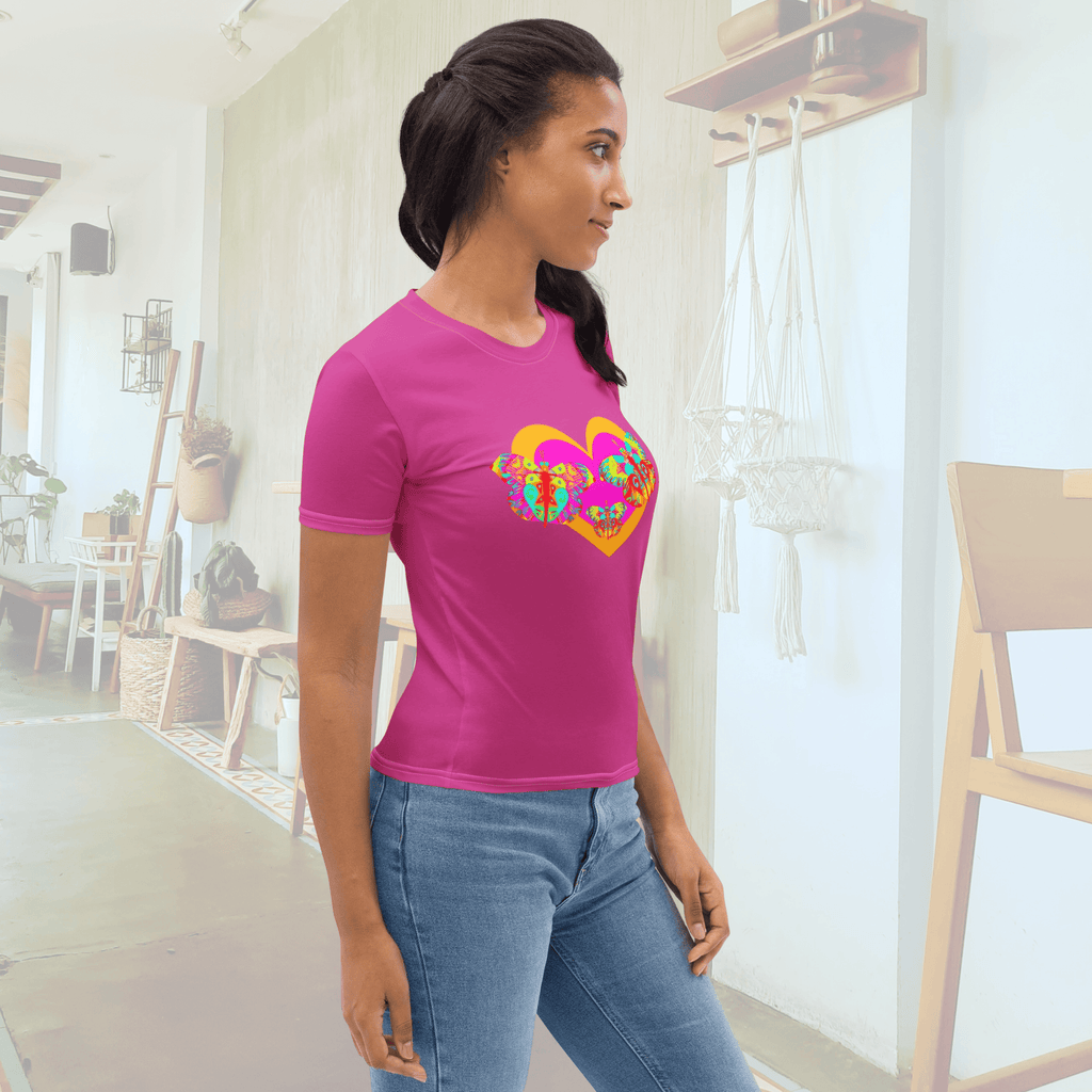 Vibrant Apparel New Zealand T-SHIRT Butterfly Heart Women’s All-Over Print T-Shirt | Pink Graphic Tee