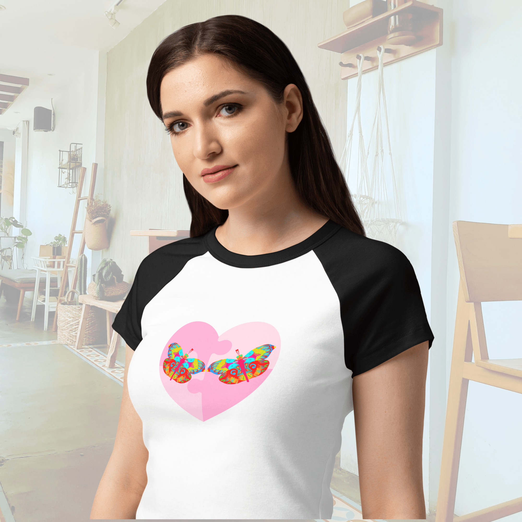 Vibrant Apparel New Zealand T-SHIRT Butterfly Heart Puzzle Micro Rib Raglan Baby Tee