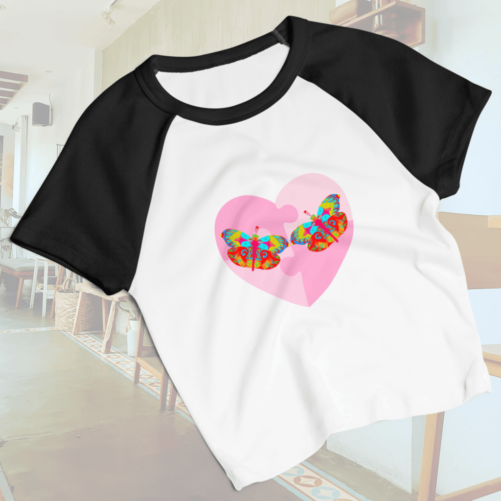 Vibrant Apparel New Zealand T-SHIRT Butterfly Heart Puzzle Micro Rib Raglan Baby Tee