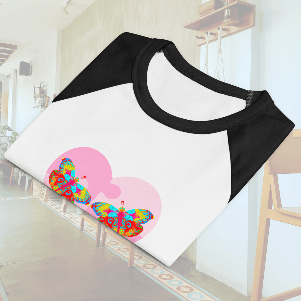 Vibrant Apparel New Zealand T-SHIRT Butterfly Heart Puzzle Micro Rib Raglan Baby Tee