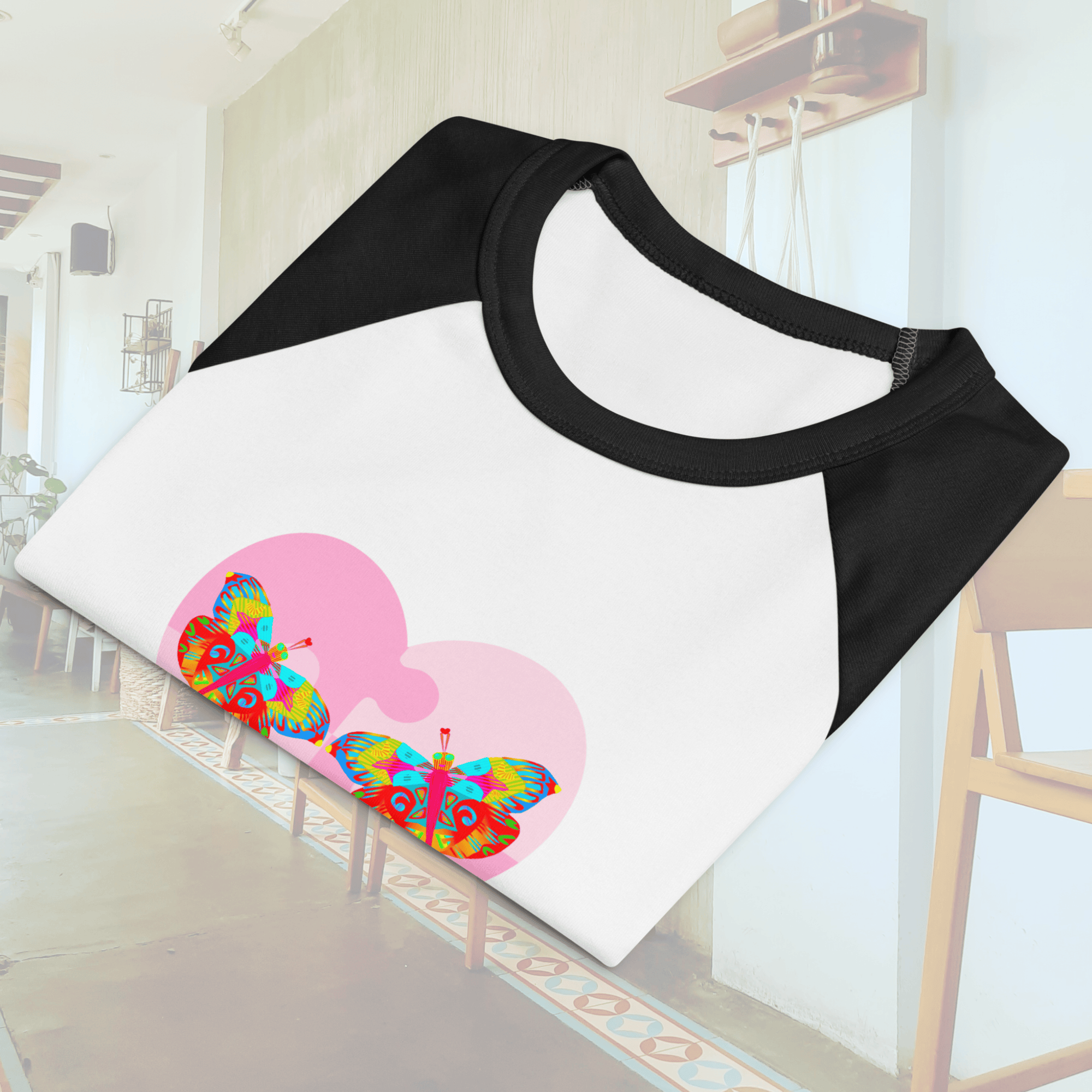 Vibrant Apparel New Zealand T-SHIRT Butterfly Heart Puzzle Micro Rib Raglan Baby Tee