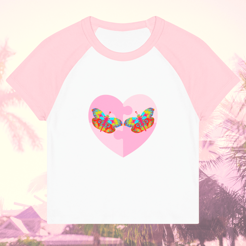 Vibrant Apparel New Zealand T-SHIRT White/Pink / S Butterfly Heart Puzzle Micro Rib Raglan Baby Tee