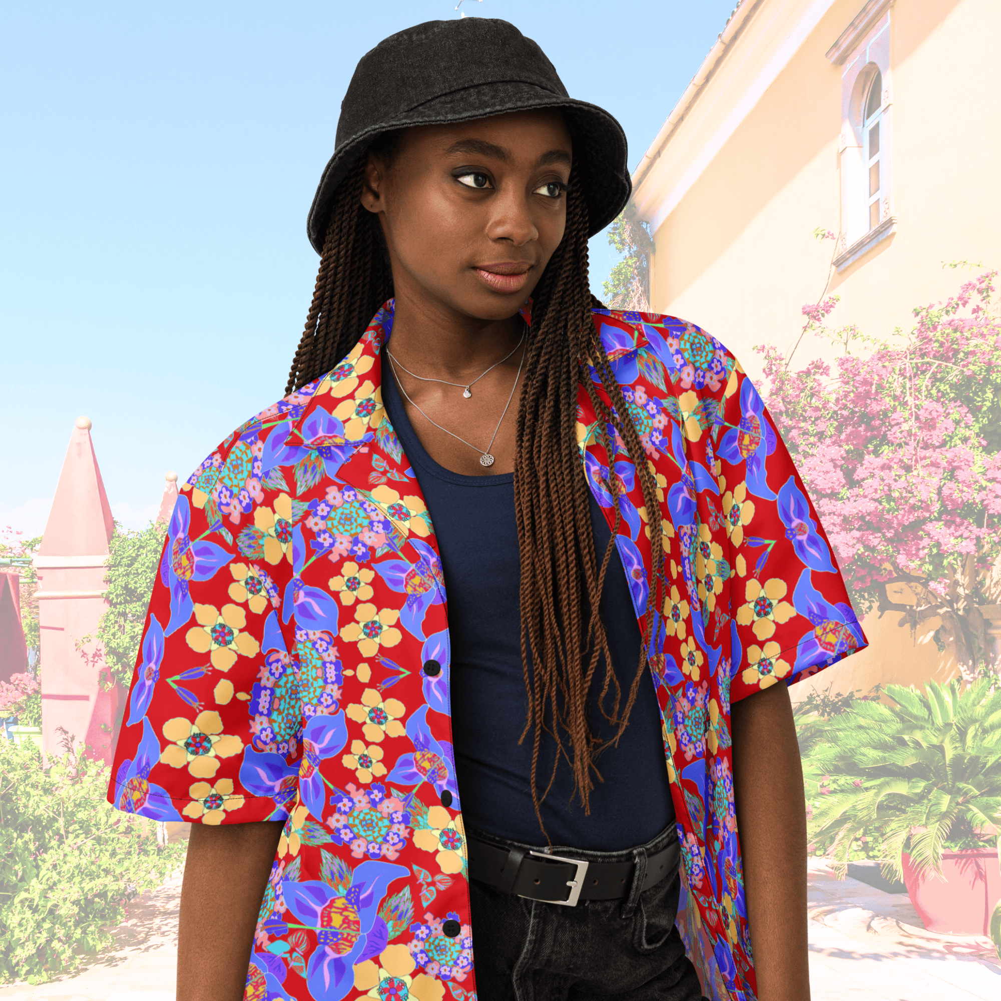 Vibrant Apparel New Zealand CUT-SEW Tropical Floral Oversized Button Shirt – Lightweight Summer Statement Shirt