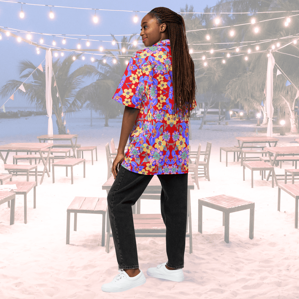 Vibrant Apparel New Zealand CUT-SEW Tropical Floral Oversized Button Shirt – Lightweight Summer Statement Shirt