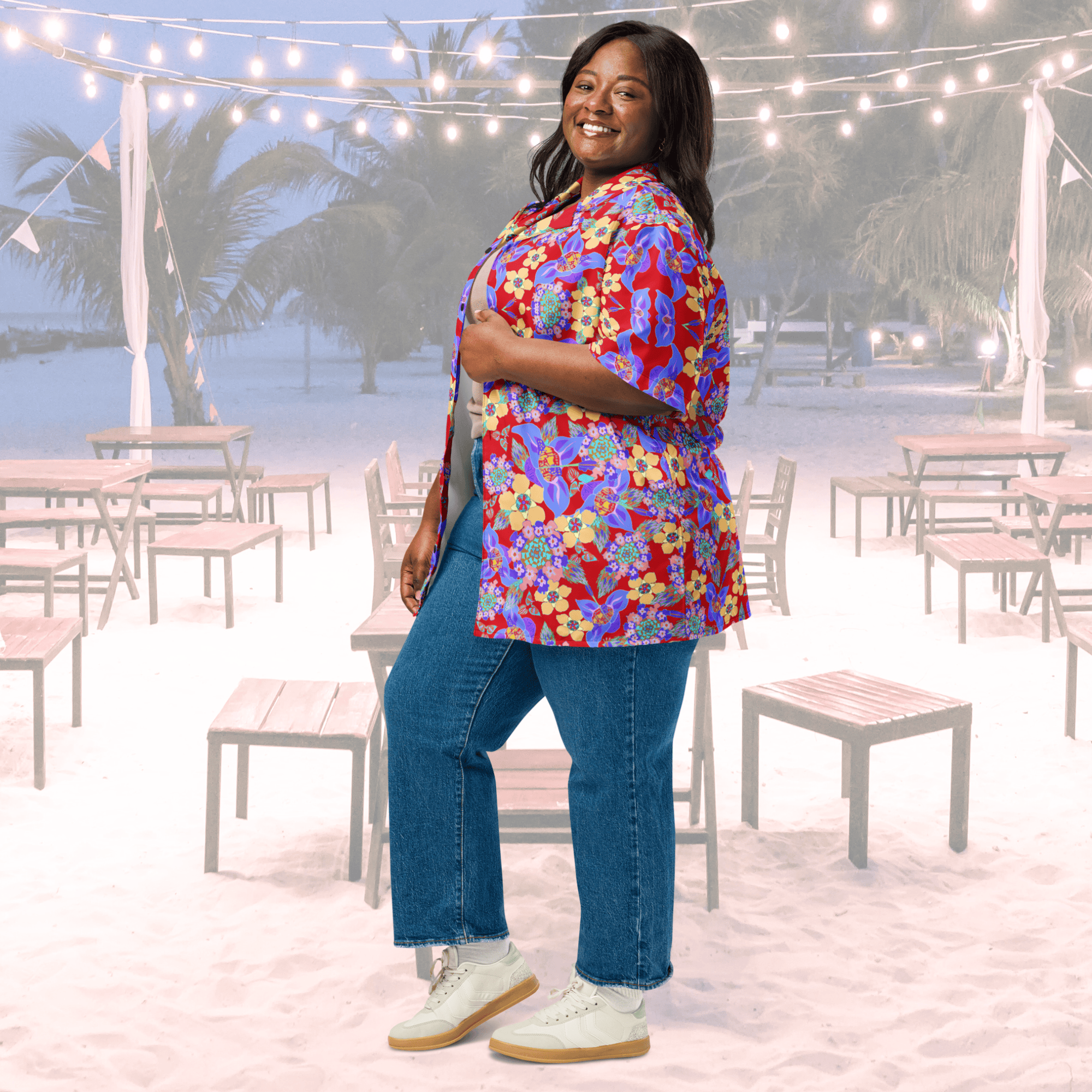 Vibrant Apparel New Zealand CUT-SEW Tropical Floral Oversized Button Shirt – Lightweight Summer Statement Shirt