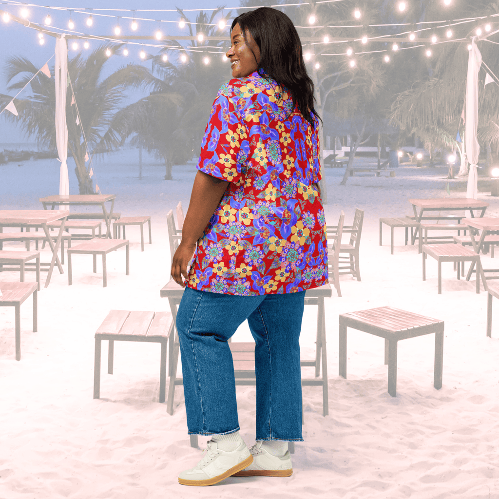 Vibrant Apparel New Zealand CUT-SEW Tropical Floral Oversized Button Shirt – Lightweight Summer Statement Shirt