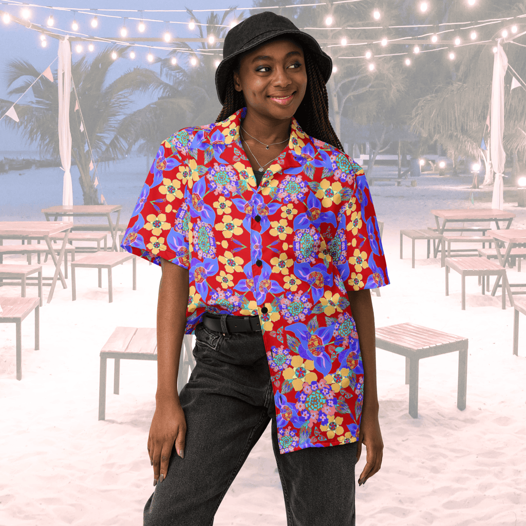 Vibrant Apparel New Zealand CUT-SEW Tropical Floral Oversized Button Shirt – Lightweight Summer Statement Shirt