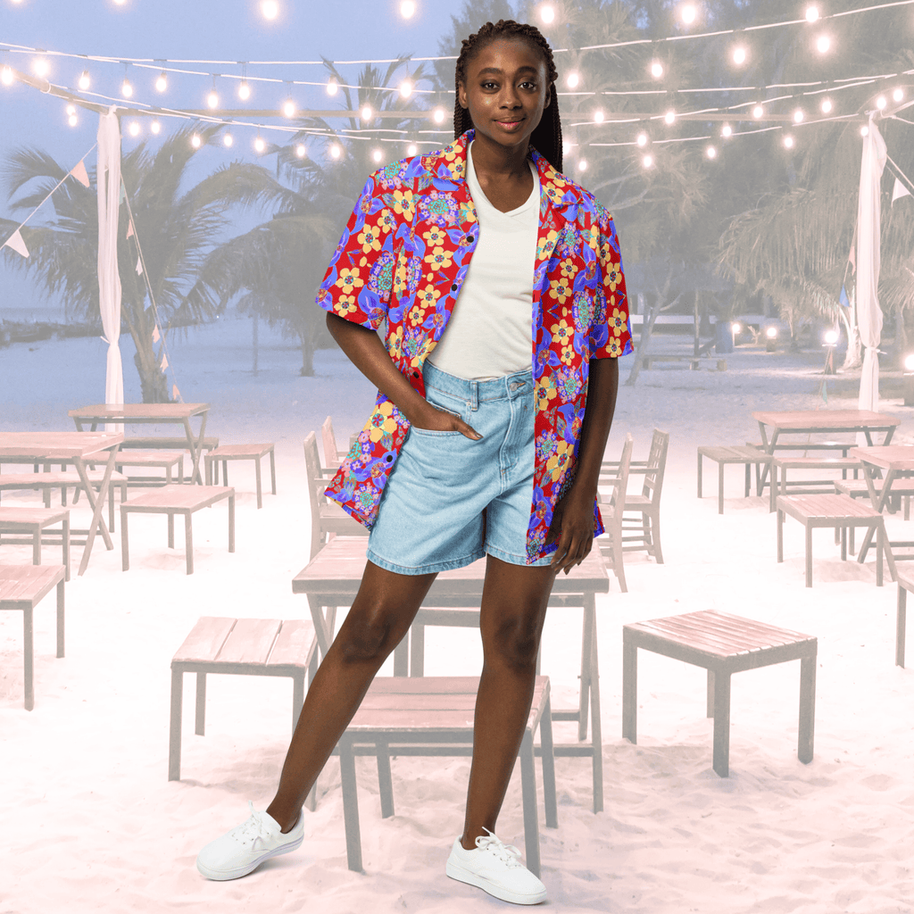 Vibrant Apparel New Zealand CUT-SEW Tropical Floral Oversized Button Shirt – Lightweight Summer Statement Shirt