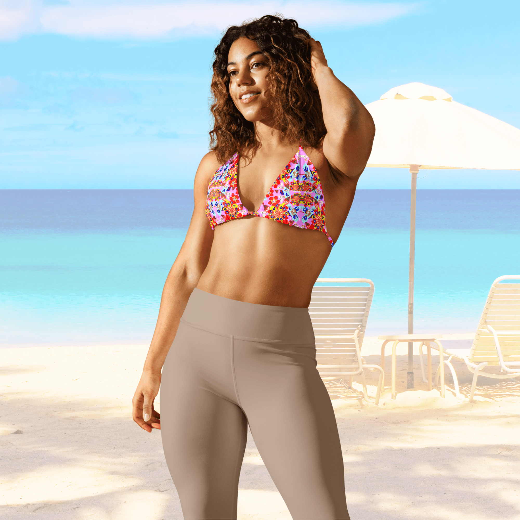Vibrant Apparel New Zealand CUT-SEW Tropical Floral Recycled Padded String Bikini Top