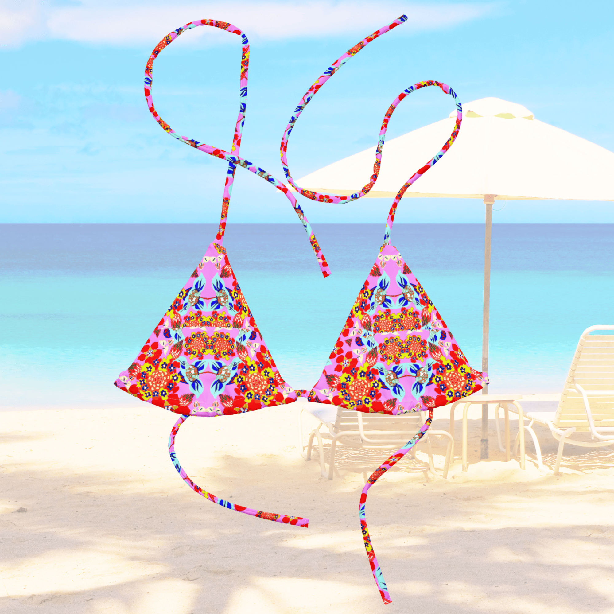 Vibrant Apparel New Zealand CUT-SEW Tropical Floral Recycled Padded String Bikini Top