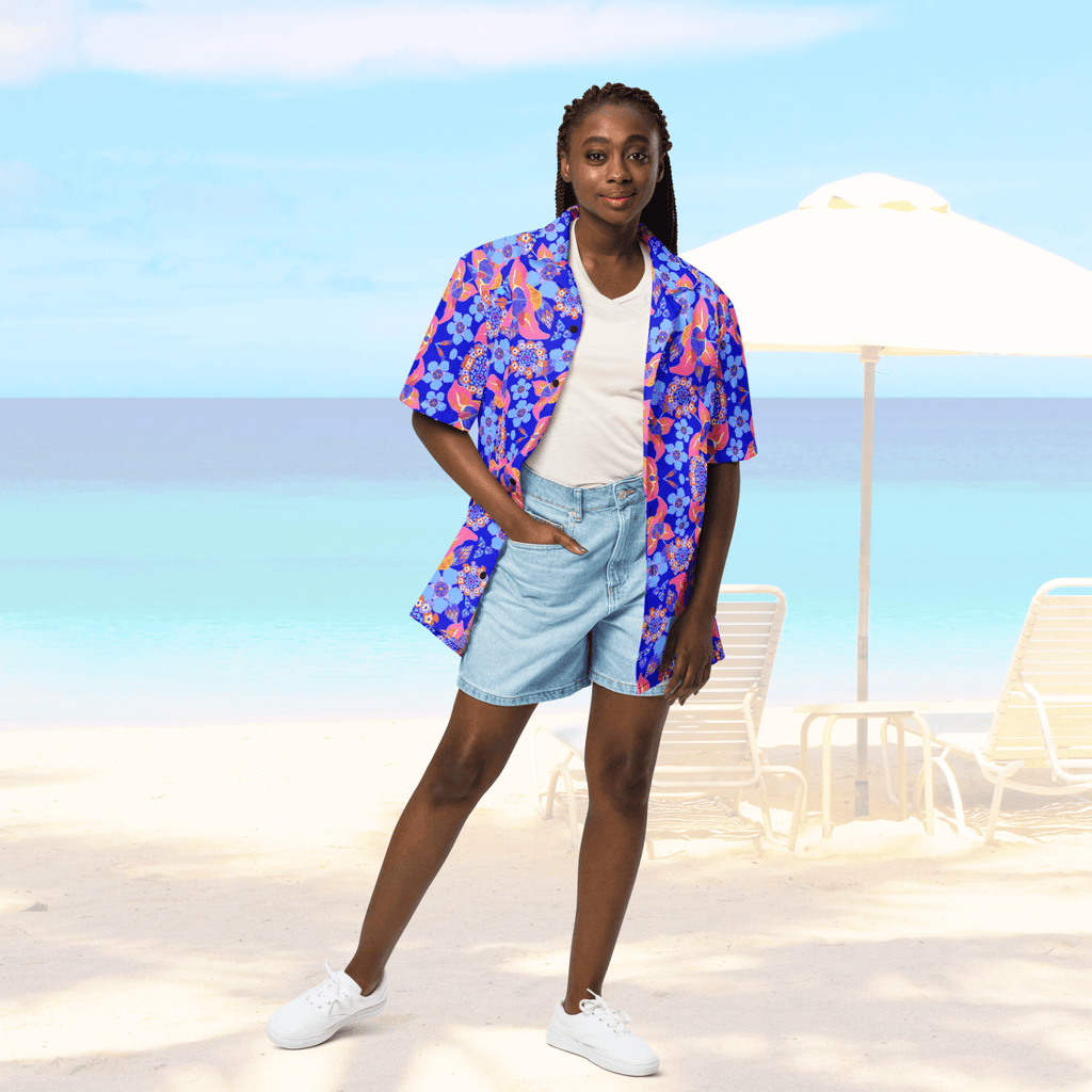 Vibrant Apparel New Zealand CUT-SEW Tropical Floral Oversized Button Shirt – Lightweight Summer Statement Shirt