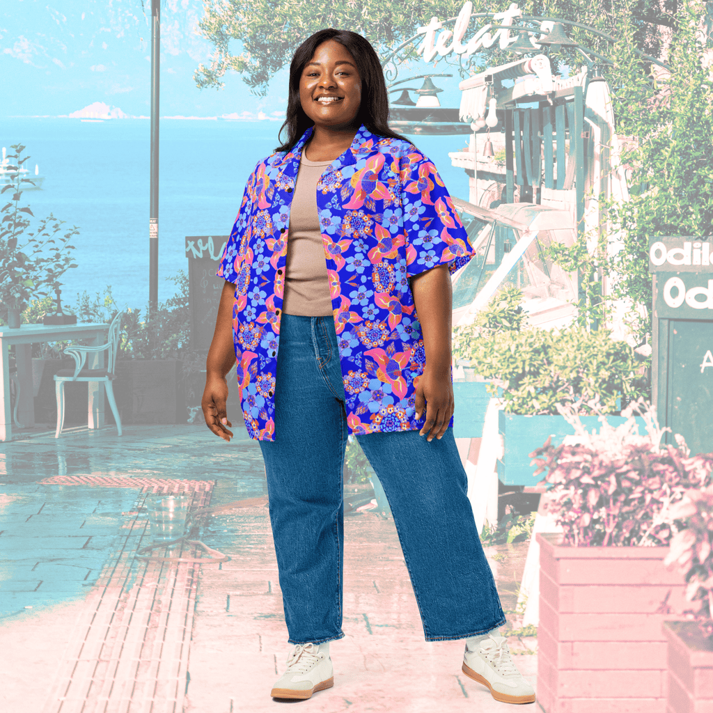 Vibrant Apparel New Zealand CUT-SEW Tropical Floral Oversized Button Shirt – Lightweight Summer Statement Shirt