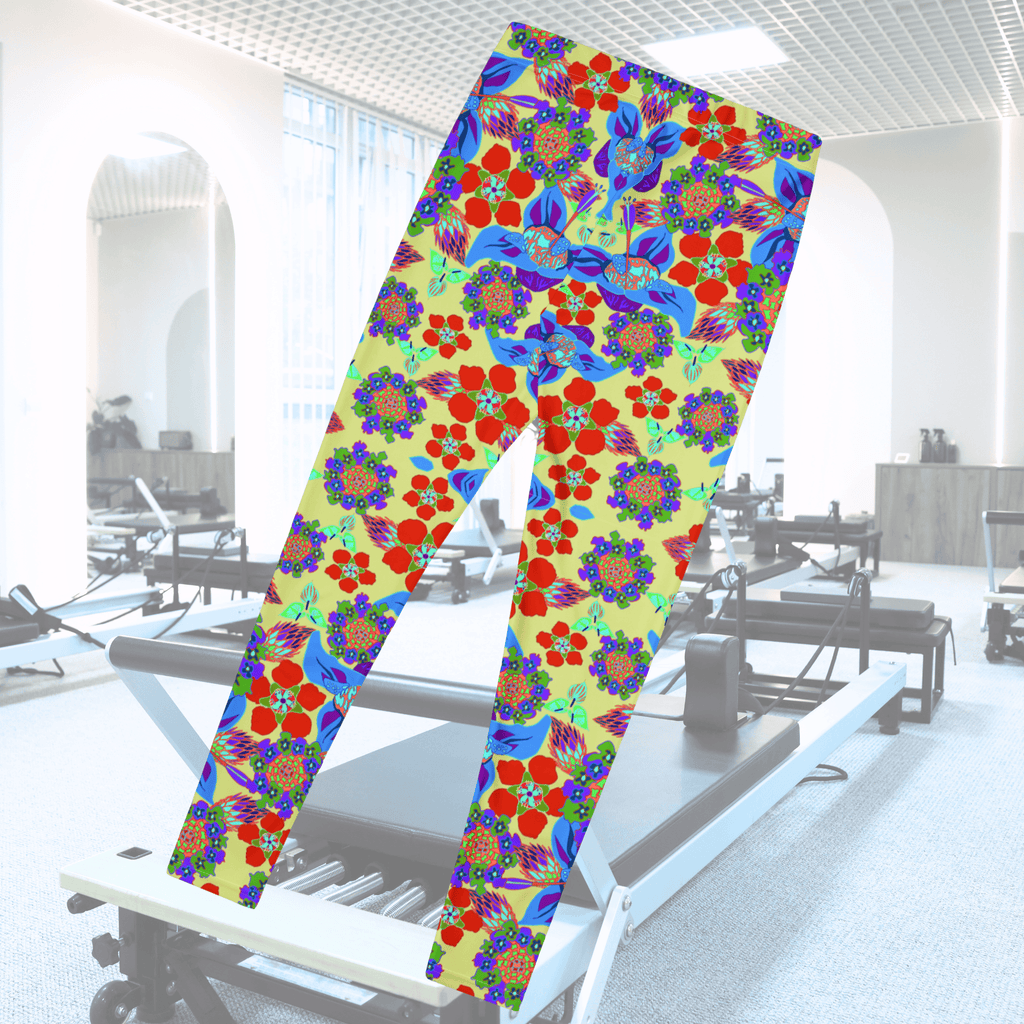 Vibrant Apparel New Zealand CUT-SEW Green and Red  Floral Performance Leggings