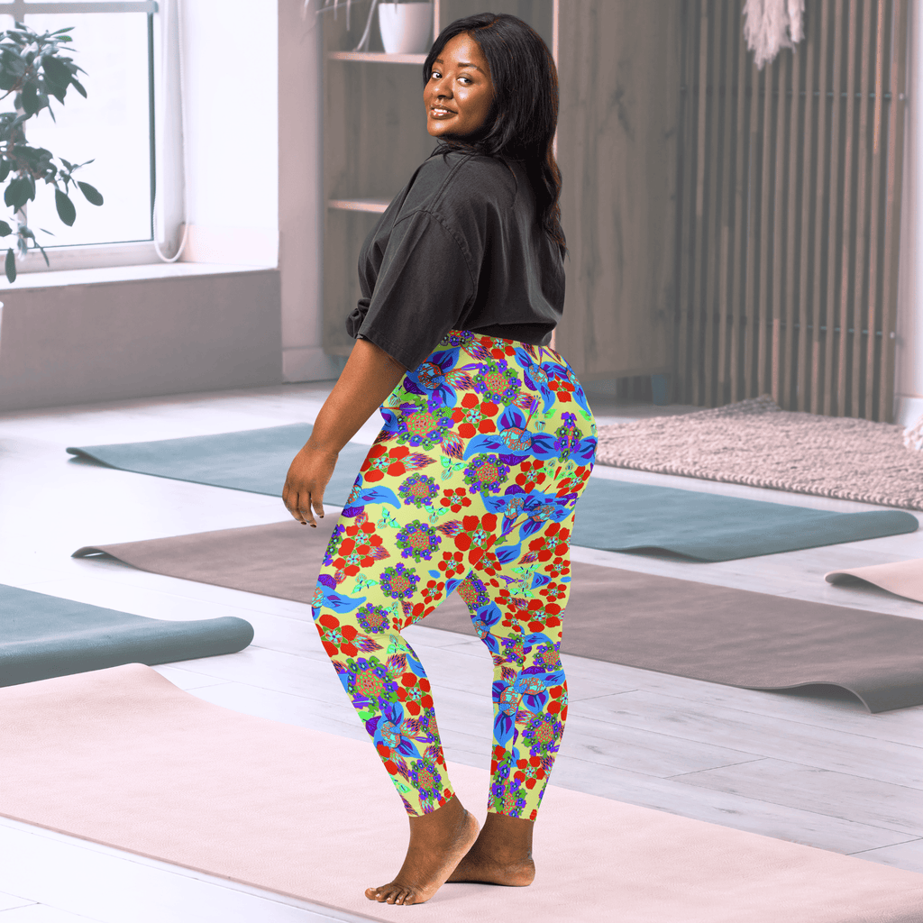 Vibrant Apparel New Zealand CUT-SEW Green and Red  Floral Performance Leggings