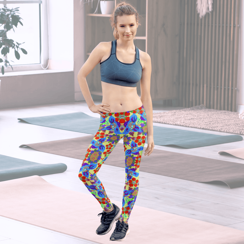 Vibrant Apparel New Zealand CUT-SEW Green and Red  Floral Performance Leggings