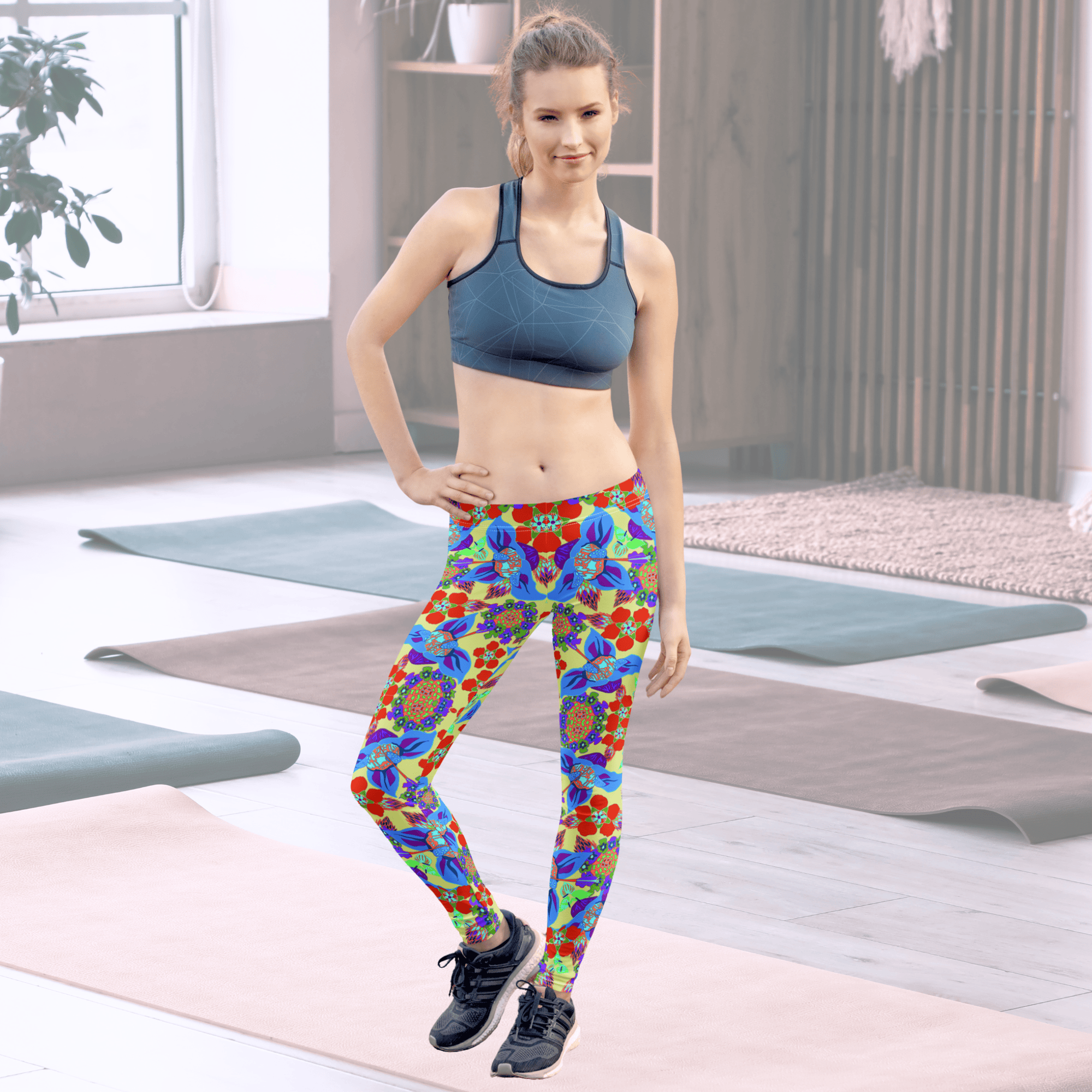 Vibrant Apparel New Zealand CUT-SEW Green and Red  Floral Performance Leggings