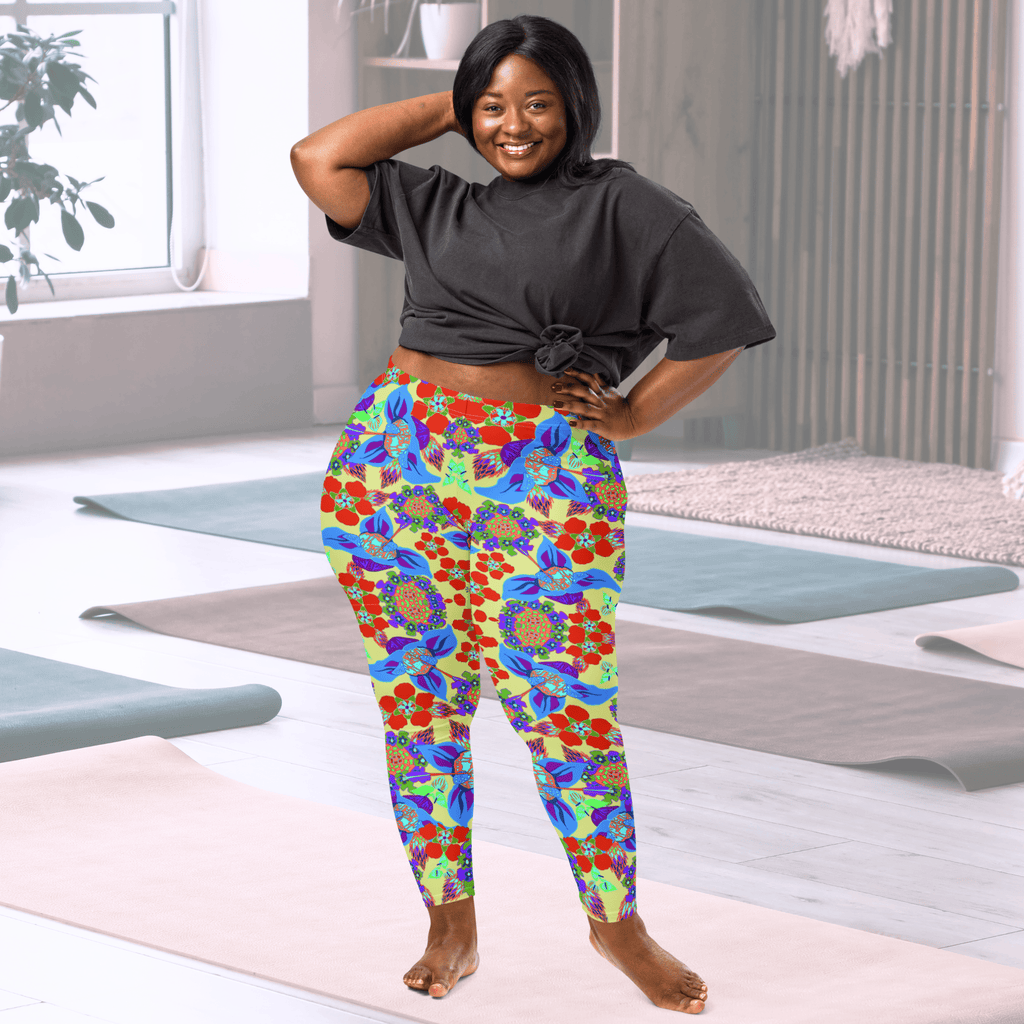 Vibrant Apparel New Zealand CUT-SEW Green and Red  Floral Performance Leggings