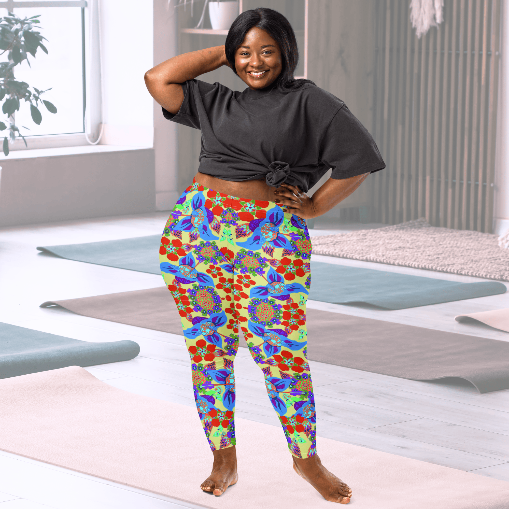 Vibrant Apparel New Zealand CUT-SEW Green and Red  Floral Performance Leggings