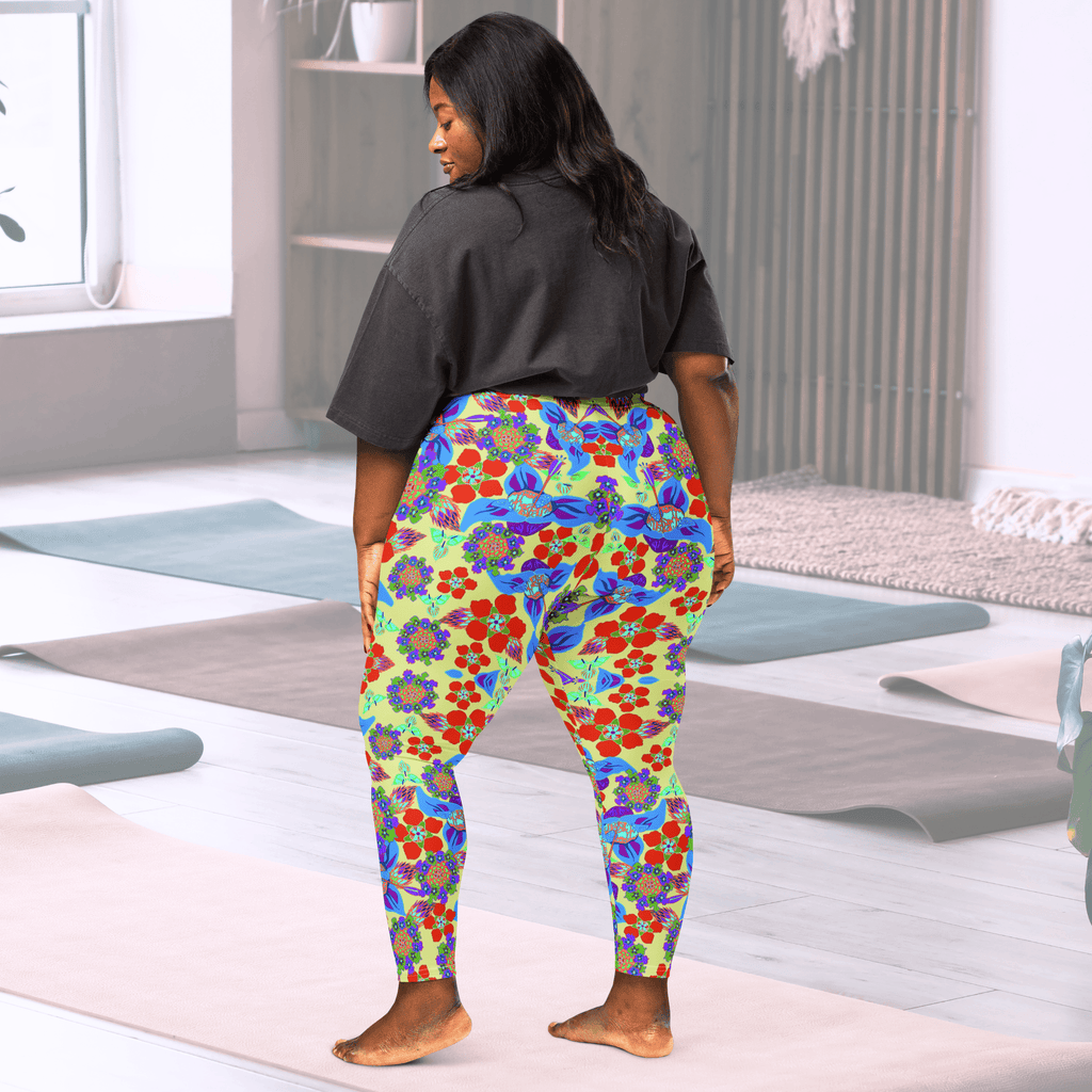 Vibrant Apparel New Zealand CUT-SEW Green and Red  Floral Performance Leggings