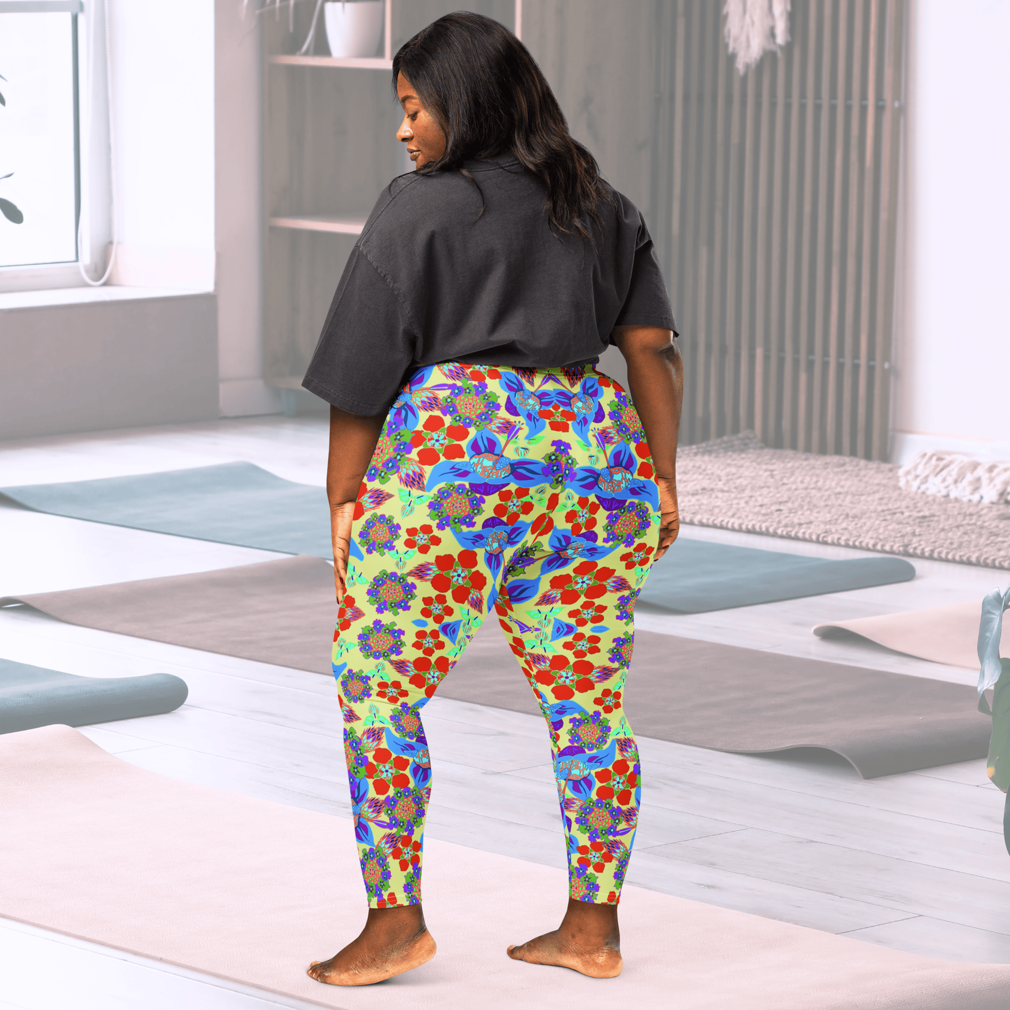 Vibrant Apparel New Zealand CUT-SEW Green and Red  Floral Performance Leggings