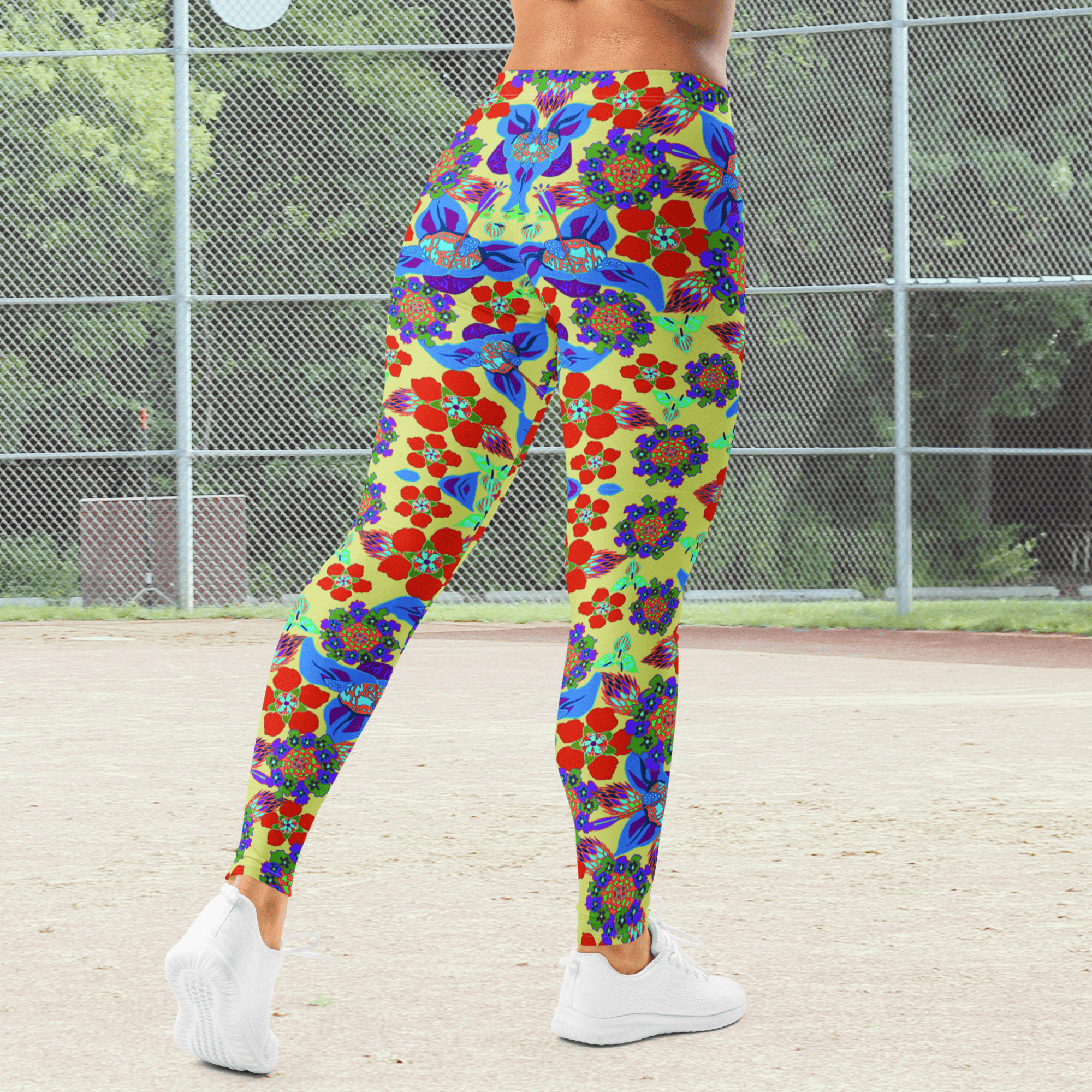 Vibrant Apparel New Zealand CUT-SEW Green and Red  Floral Performance Leggings