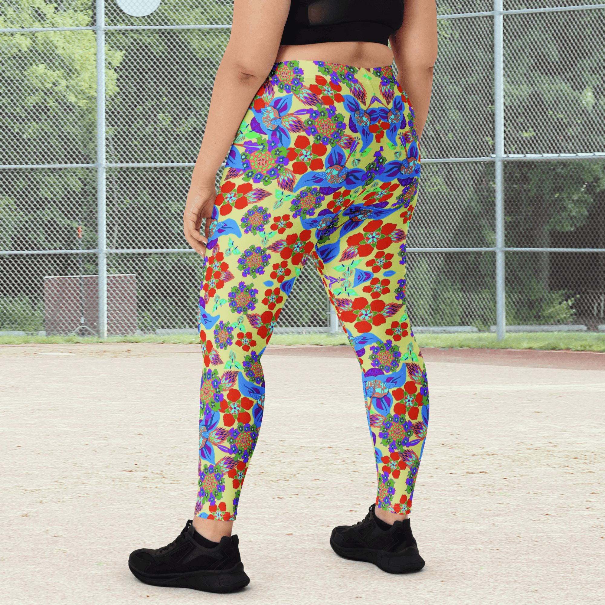 Vibrant Apparel New Zealand CUT-SEW Green and Red  Floral Performance Leggings