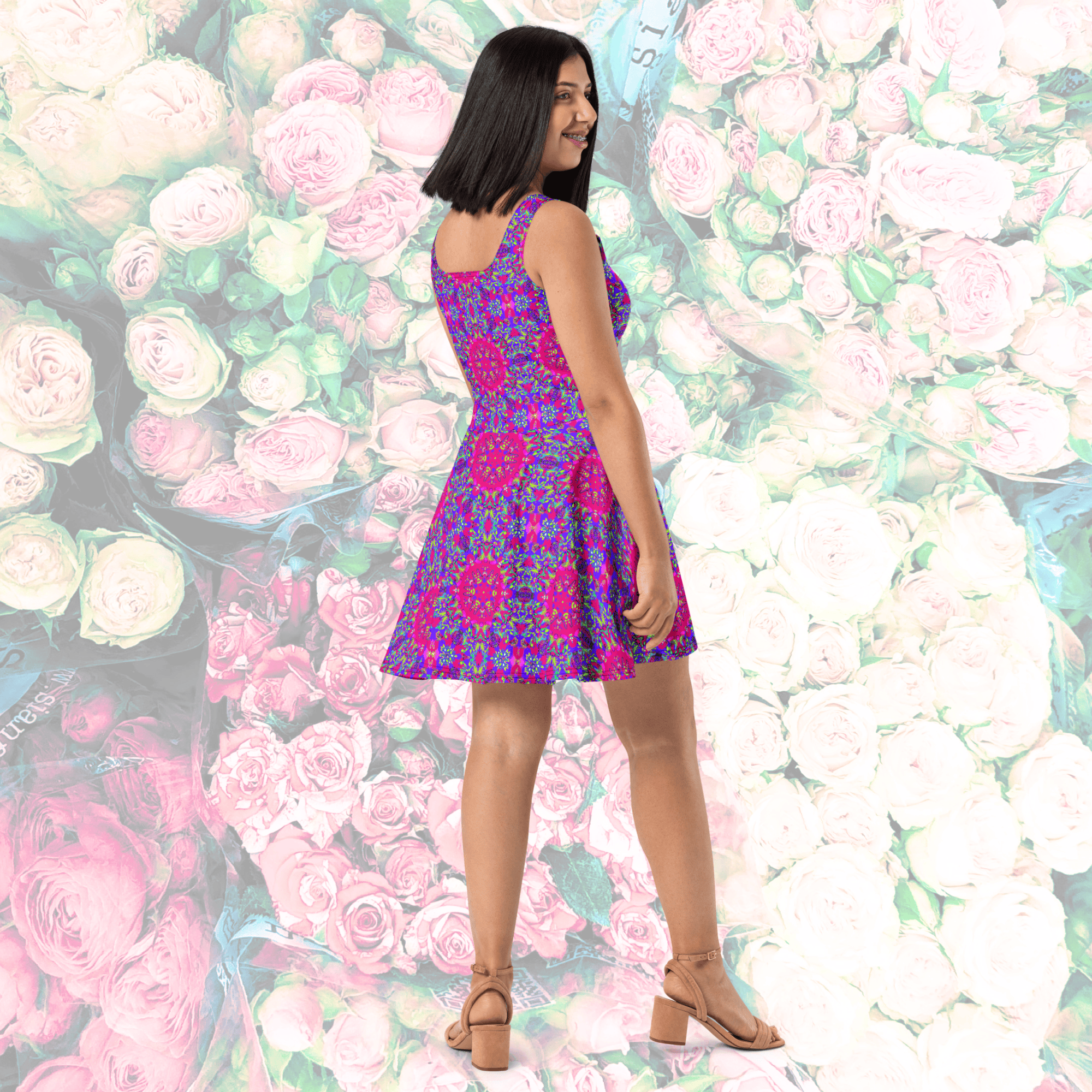 Vibrant Apparel New Zealand CUT-SEW Psychedelic Mandala Sleeveless Skater Dress