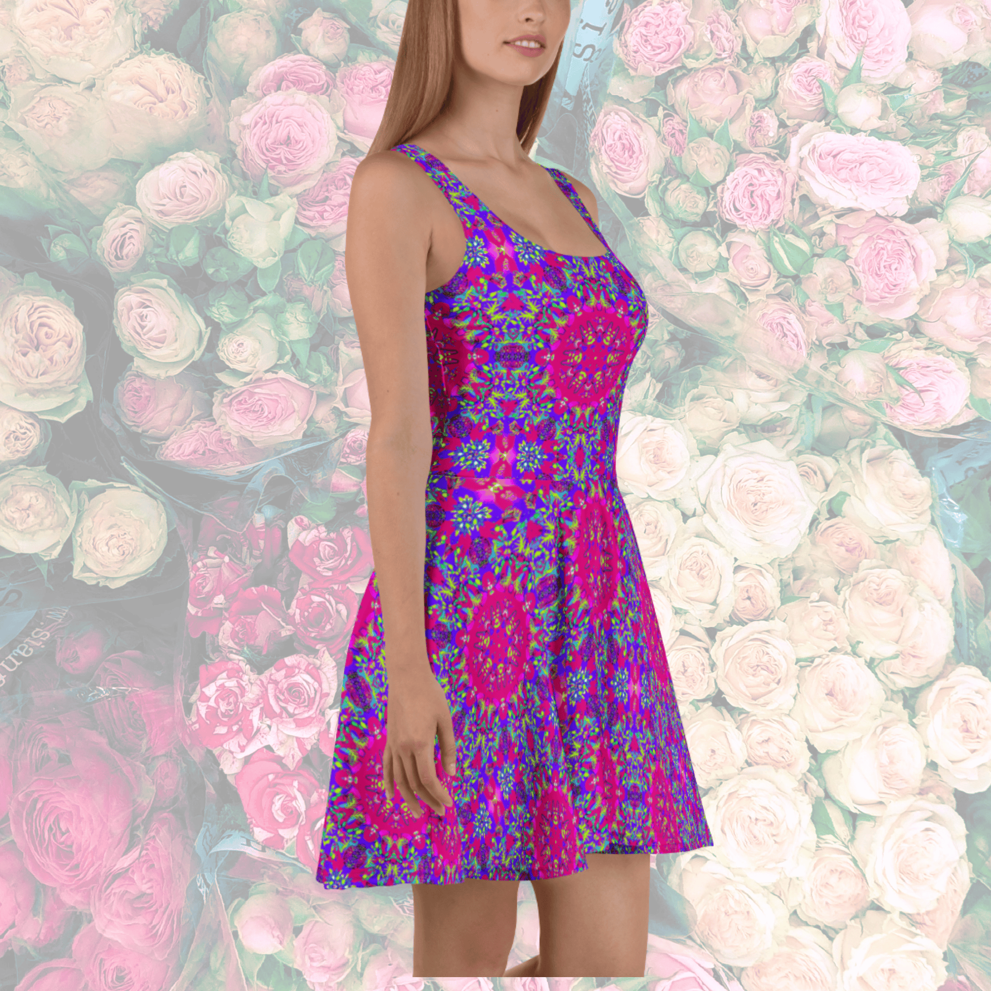 Vibrant Apparel New Zealand CUT-SEW Psychedelic Mandala Sleeveless Skater Dress